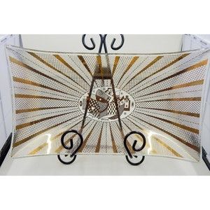 Georges Briard Glass Gold Abstract Bird Dove Herringbone Plate Tray 11 Inch